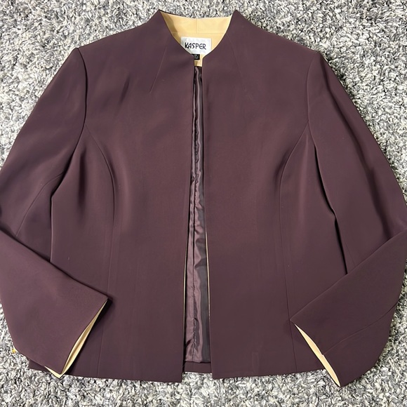 Kasper Chocolate Brown & Nude 3PC Skirt Suit, 14 - Picture 6 of 10